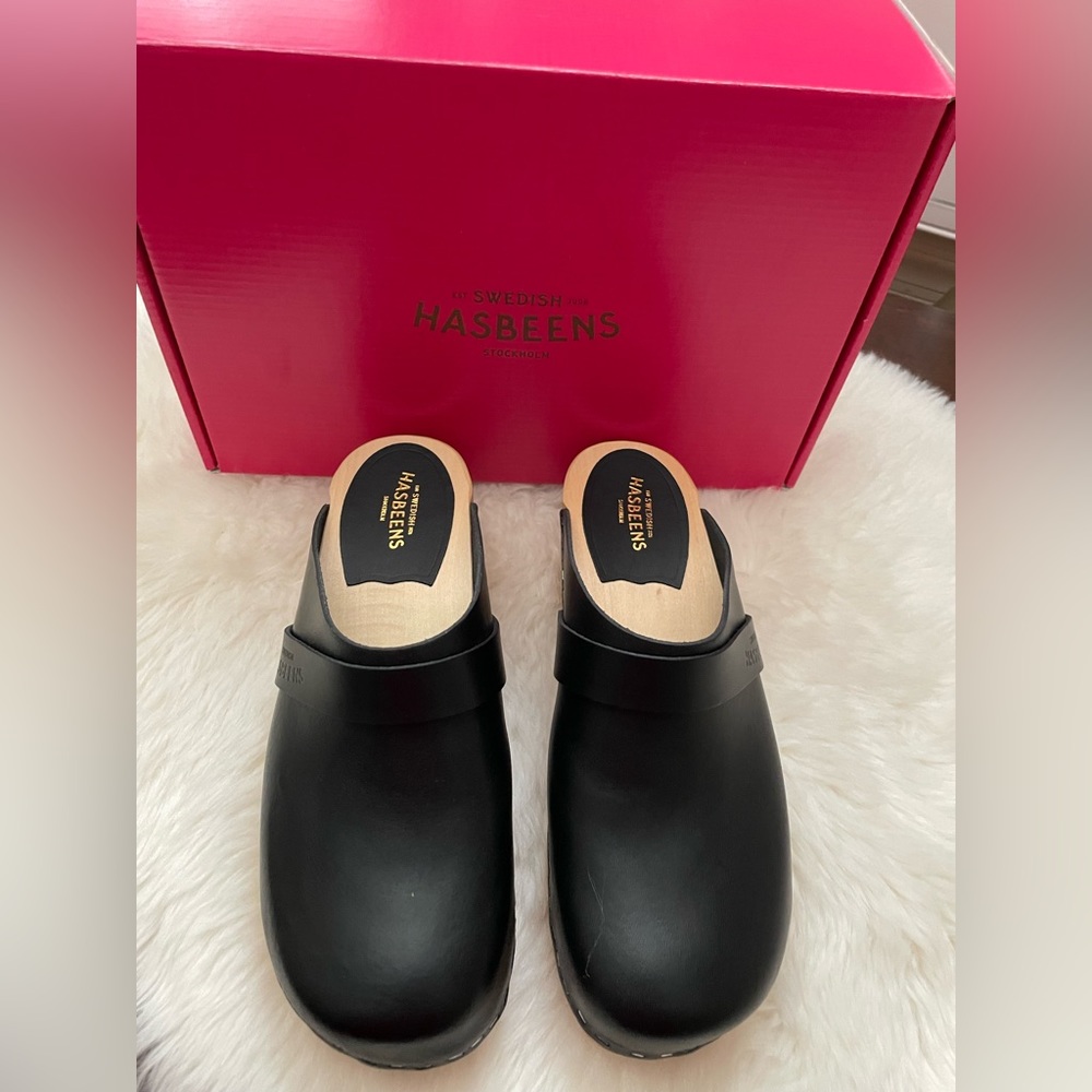 Swedish Hasbeens Black Mules